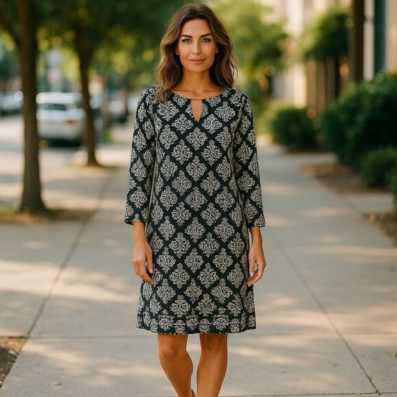 Tacera Black & White Print Keyhole Shift Dress Size 1X 16 Plus All-Season Classy - Picture 1 of 8